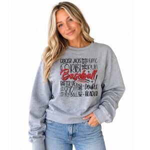 Women's Let's Play Baseball Gray Crewneck Sweatshirt